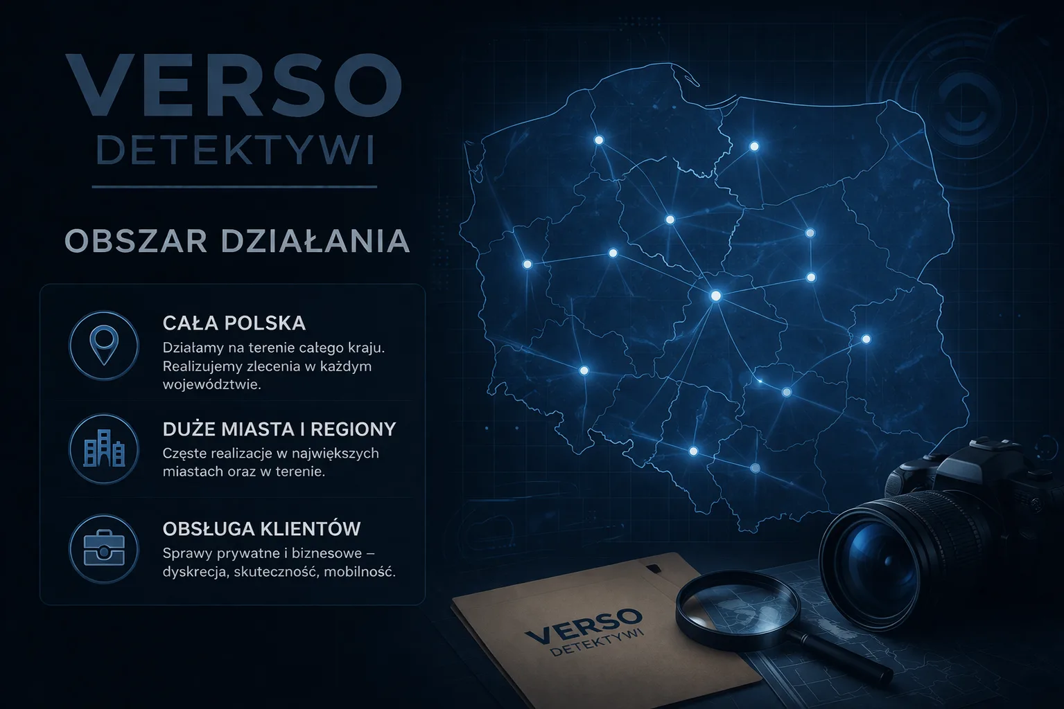 Obszar działania VERSO Detektywi - Warszawa, Mazowsze, Cała Polska